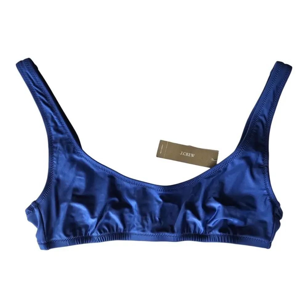 J. CREW Women's Size M Heritage Bikini Top Scoop Neck Blue Lined NEW NWT
